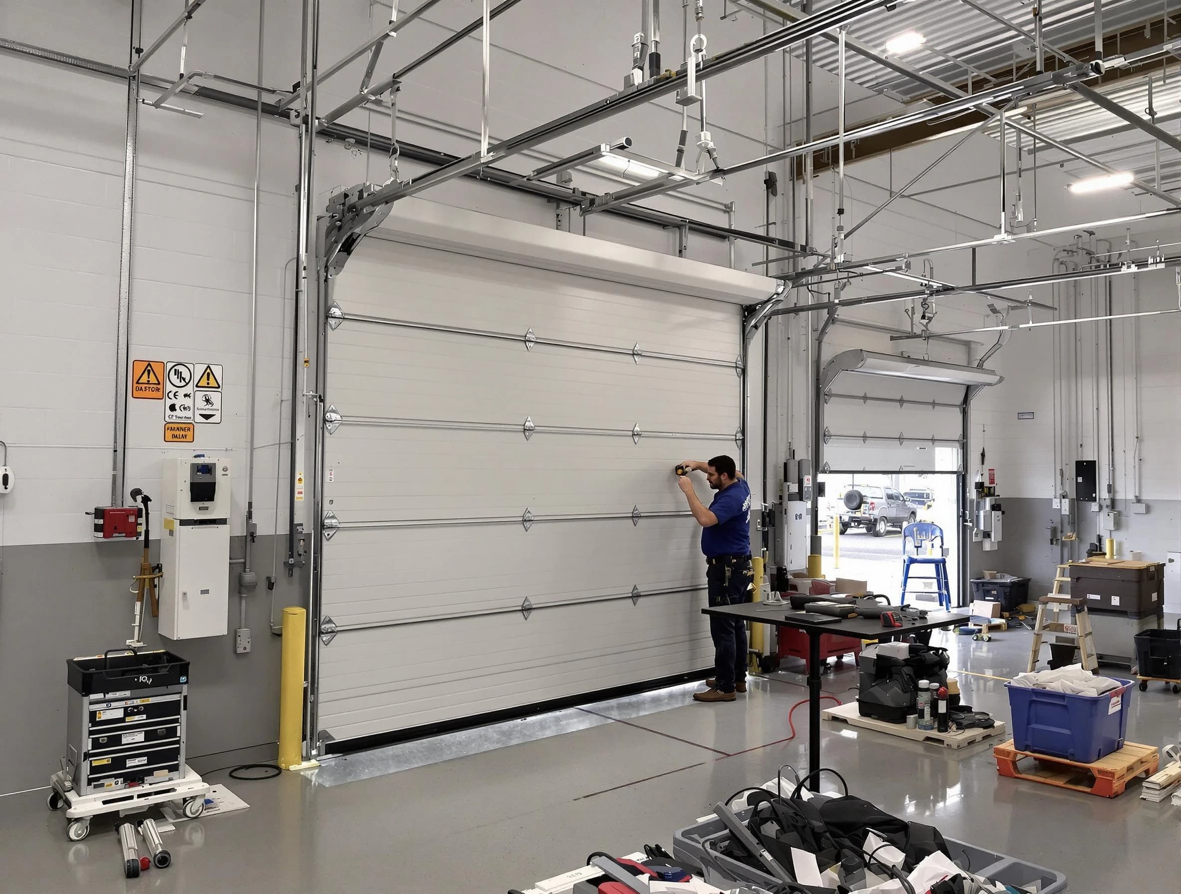 Commercial garage door repair being performed by Casa Grande Garage Door Repair expert in Casa Grande