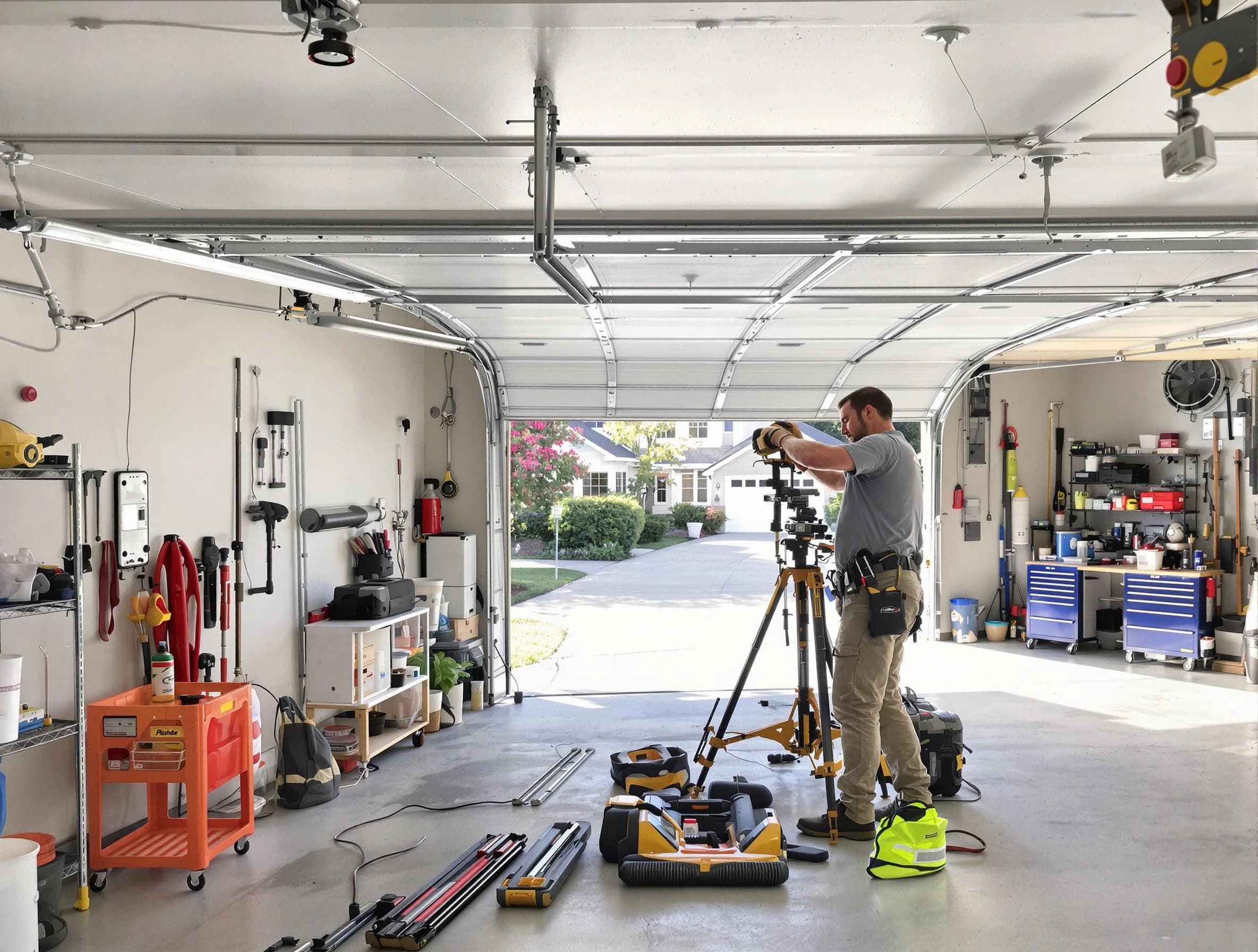 Casa Grande Garage Door Repair specialist performing laser-guided track alignment in Casa Grande